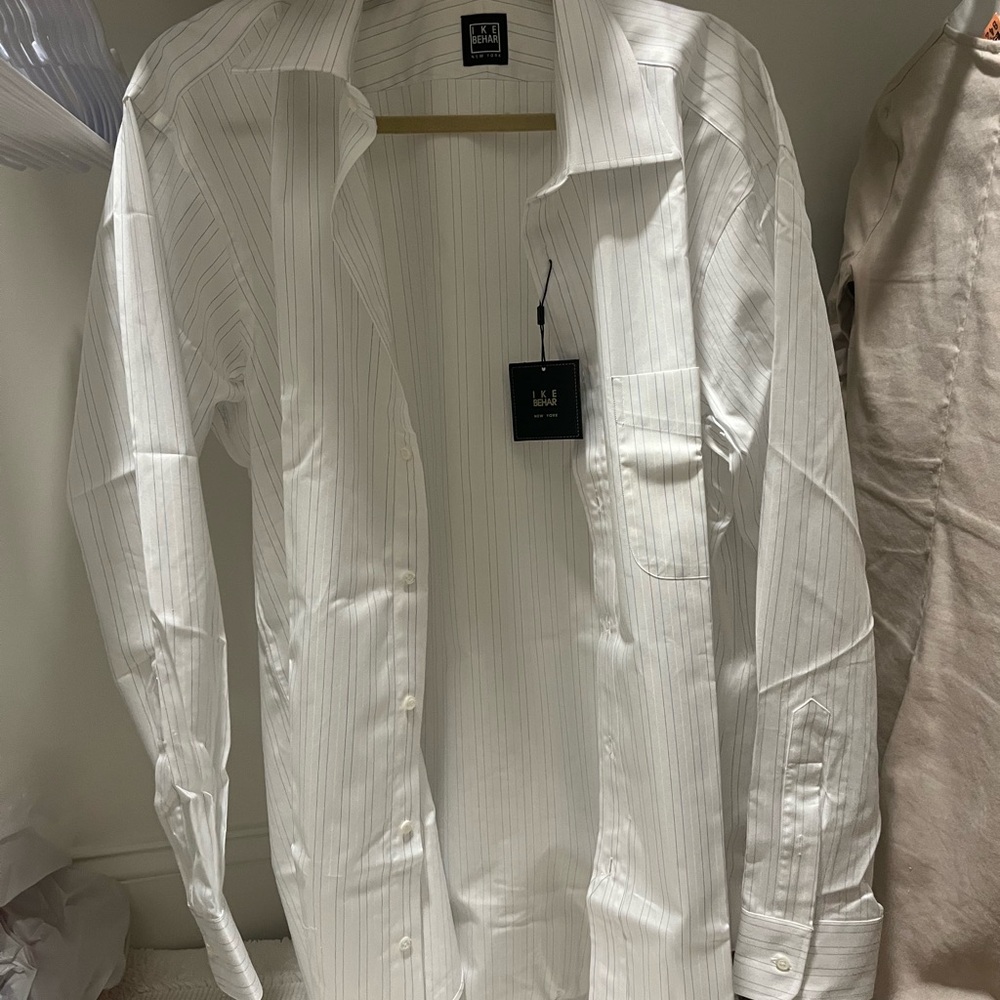 Ike Behar White Dress Shirt Classic Cotton